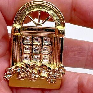 Danecraft Crystal Window Box Flower Windowsill AB Rhinestone Brooch Pin Jewelry